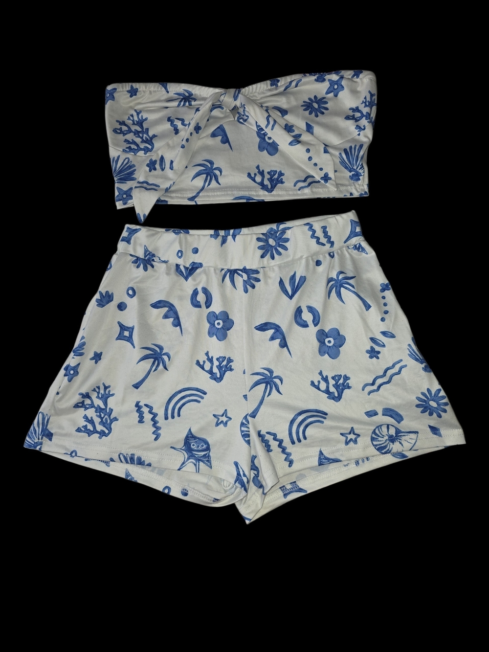 Soleia All-Over Print Bandeau Top & Shorts Set - Size M